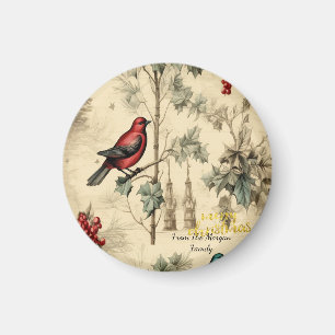 Vintage julfåglar järnekbär magnet
