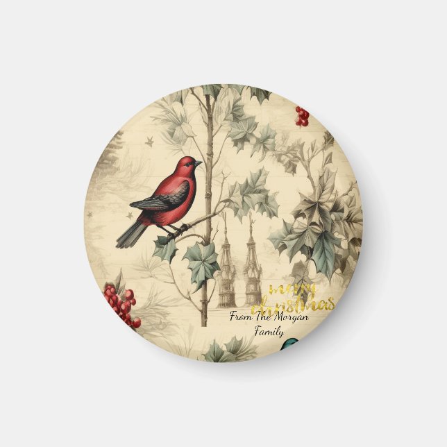 Vintage julfåglar järnekbär magnet (Framsidan)