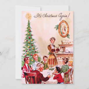 Vintage-julfamiljens middag julkort