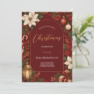 Vintage Julfest med Poinsettia Inbjudningar