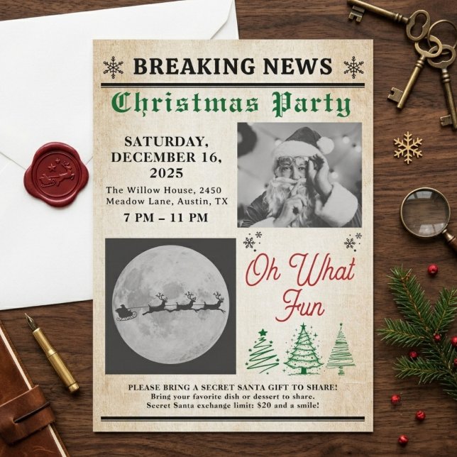 Vintage julfest med tidningsträd inbjudningar (christmas invitations )