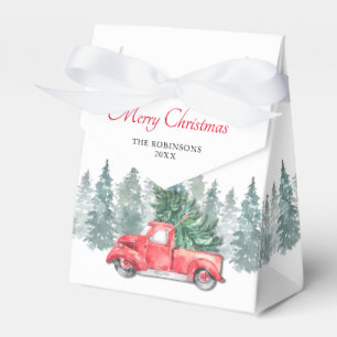 Vintage julfirande med röd lastbil presentaskar