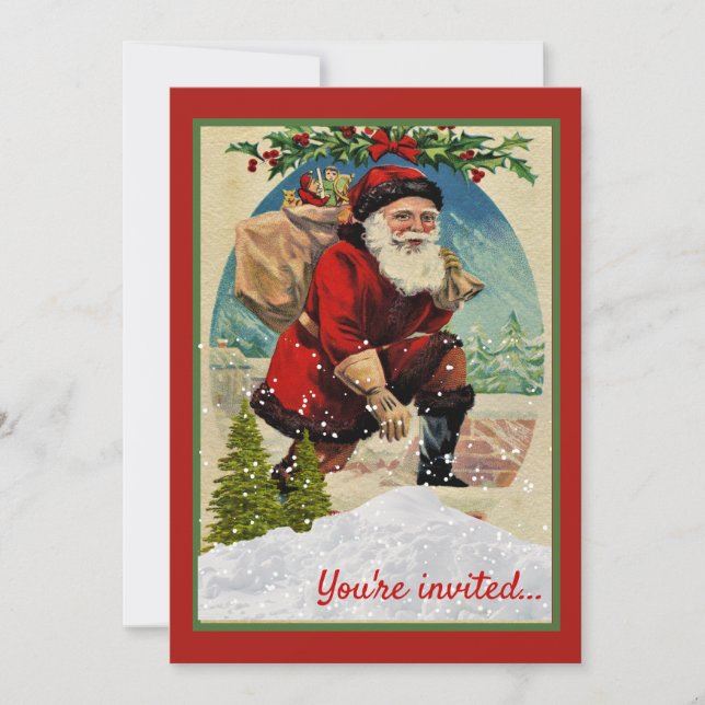 Vintage julfirande med Tomte   Inbjudningar (Framsida)