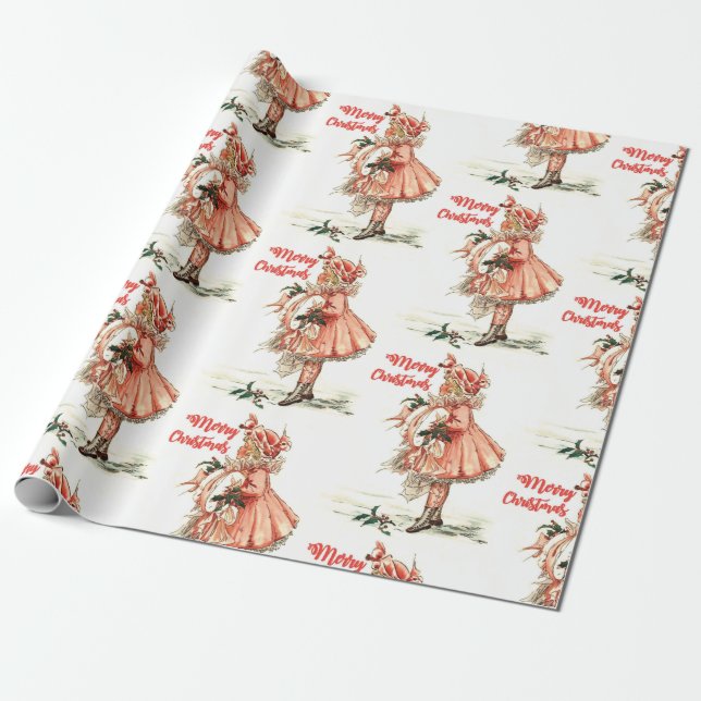 Vintage-julflicka Presentpapper (Utrullad)
