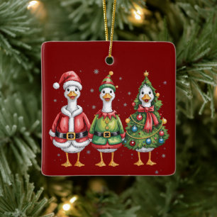 Vintage julgås Santa Duck Silly Goose Julgransprydnad Keramik