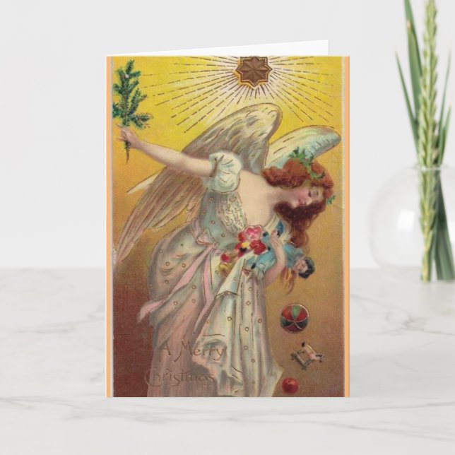 Vintage julgel med doll helgkort (Framsida)
