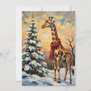 Vintage julgiraff i snöig savann julkort