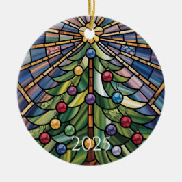 Vintage Julgran i Tiffany-stil med glasmålning Julgransprydnad Keramik
