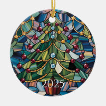 Vintage Julgran i Tiffany-stil med glasmålning
