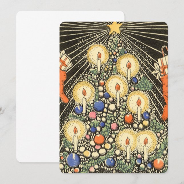 Vintage julgran med ljus inbjudan (Fram/baksida)