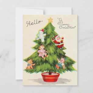 Vintage julgran med ornament julkort