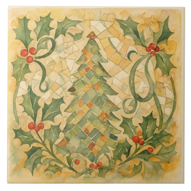Vintage, Julgran mosaik,Viktorian Stil Kakelplatta (Framsidan)