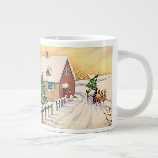 Vintage julgran på en snöig vinterväg jumbo mugg (Höger)