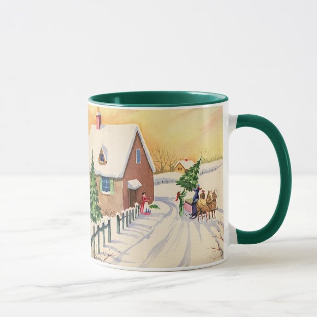 Vintage julgran på en snöig vinterväg mugg (Höger)