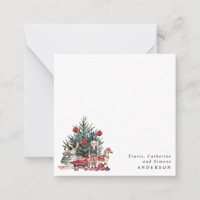 Vintage julgran prydnader nötknäppare jul anteckningskort (Framsida)