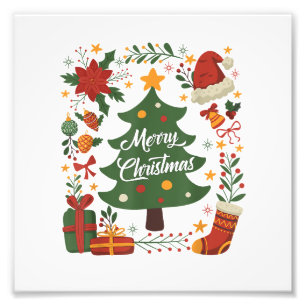 Vintage julgran Santa hatt 80-tal 90-tal God Jul Fototryck