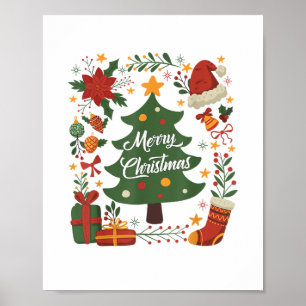 Vintage julgran Santa hatt 80-tal 90-tal God Jul Poster