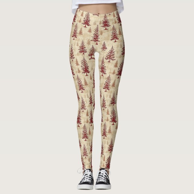Vintage julgranmönster (4) leggings (Framsida)