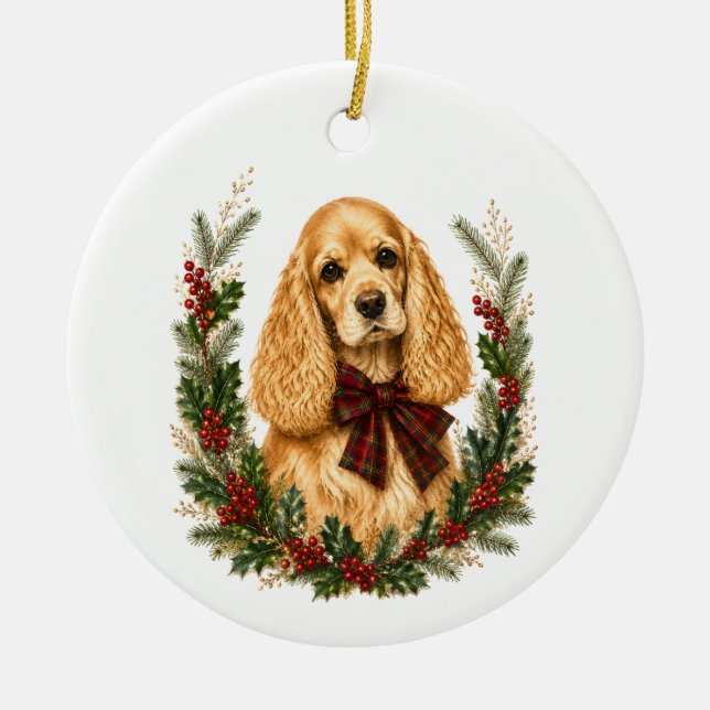 Vintage julgranskula med röd Cocker Spaniel (Framsidan)