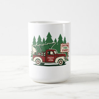 Vintage julgransträdgård med gammal lastbil kaffemugg