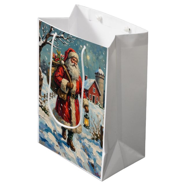 Vintage Julgubbe på snöig gårds väg (Framsidan Vinklad)