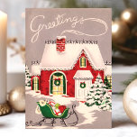Vintage-julhuset i Snö Hälsning Helgkort<br><div class="desc">Vintage jul House in Snö Hälsning Helgdag Card. Den här designen har ett studenthus i vintagen i snö. Vilken vacker helgdag. Anpassa anpassad design med ditt eget i hälsning.</div>