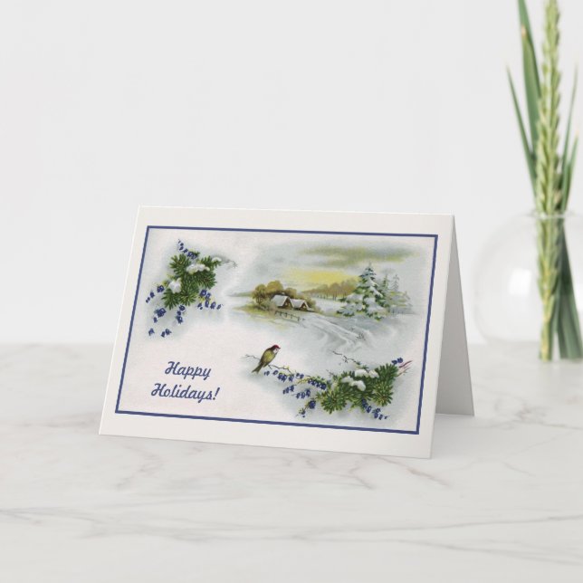 Vintage-julhusfågel Helgkort (Framsida)