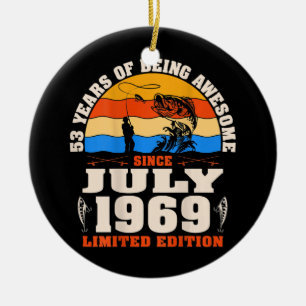 Vintage juli 1969 53 år gammalt fiske Älskare 53:e Julgransprydnad Keramik