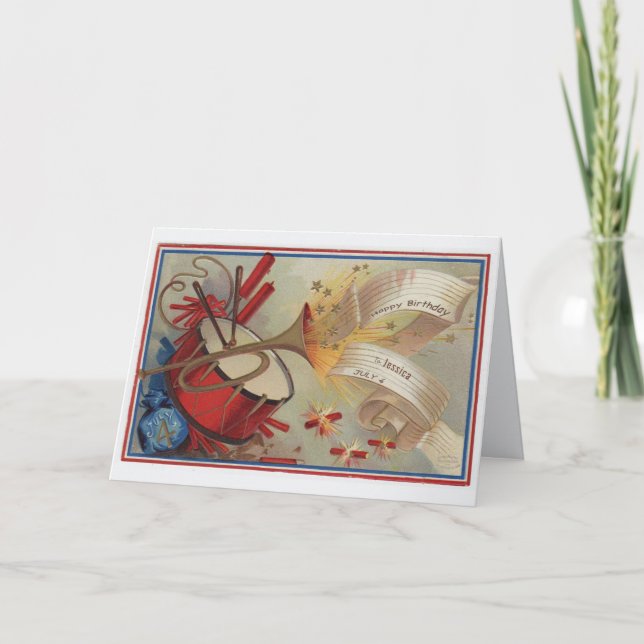 Vintage Juli 4 födelsedag hälsningskort Kort (Framsida)