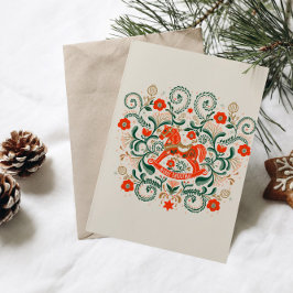 Vintage julillustration av gunghäst julkort