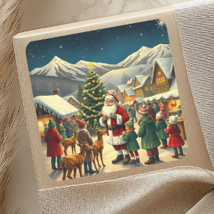 Vintage julillustration fyrkantigt klistermärke