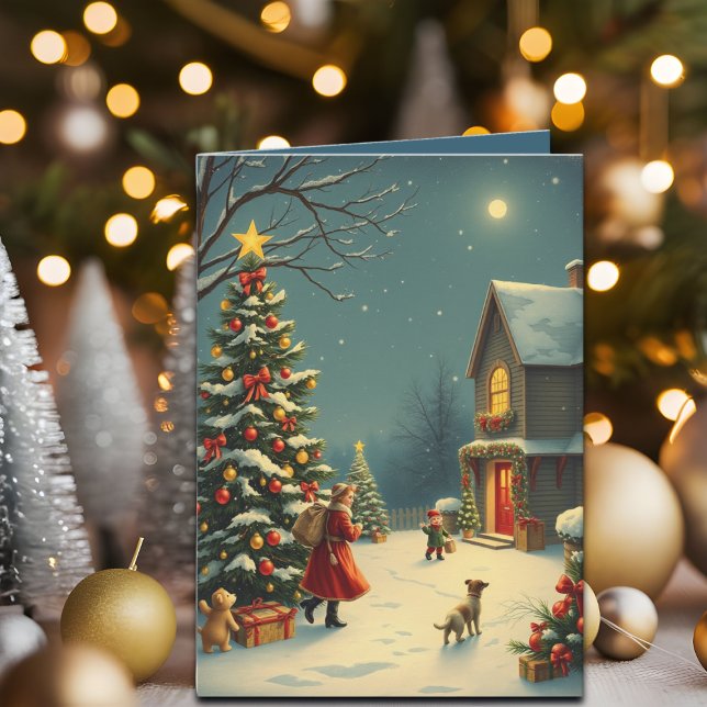 Vintage julillustration kort (Skapare uppladdad)