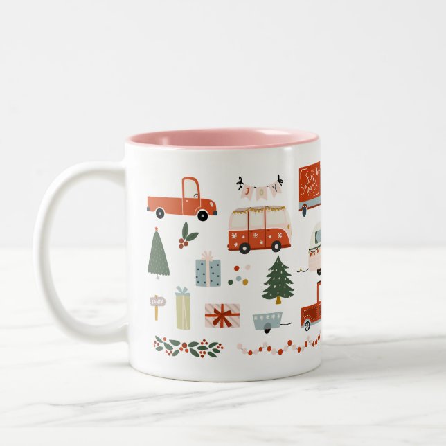 Vintage julillustration Röda lastbils mugg (Vänster)
