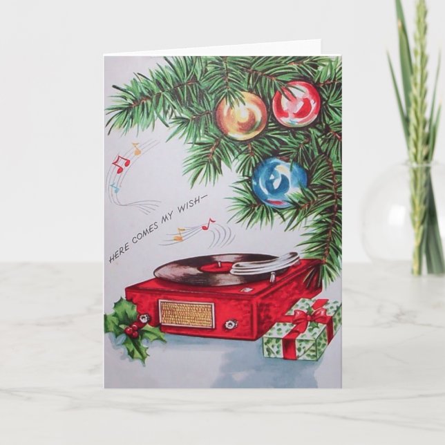 Vintage julinspelning under Träd Helgkort (Framsida)