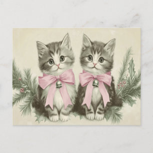 Vintage julkatten med rosa slingor vykort