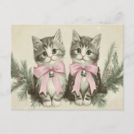 Vintage julkatten med rosa slingor vykort