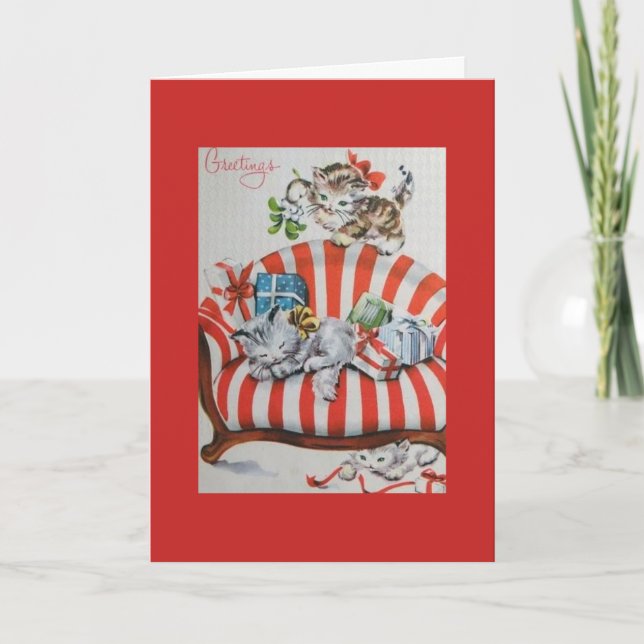 Vintage - Julkattungar och julklappar. Helgkort (Framsida)