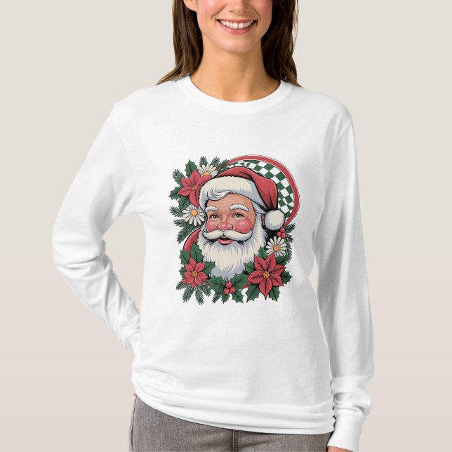 Vintage Julklapp Blommig Jul Högtid T Shirt (Framsida)