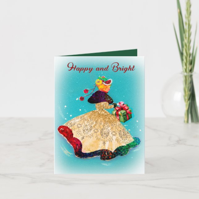 Vintage-julklapp: guld glitter inbjudan (Framsida)