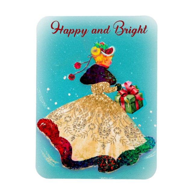 Vintage-julklapp: guld glitter magnet (Vertikal)