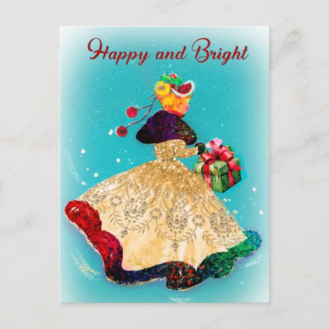 Vintage-julklapp: guld glitter vykort (Framsida)