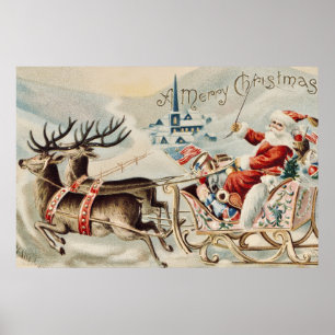 Vintage Julklapp julgran renar Poster