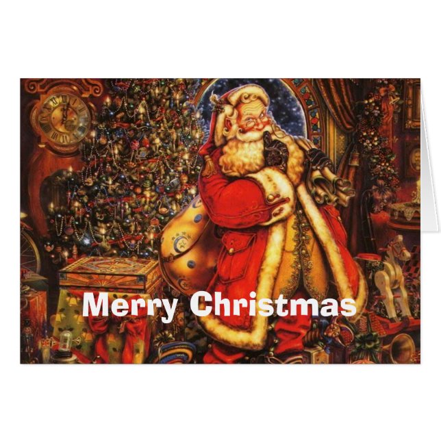 Vintage julklapp Jultomten lycklig helgdag. Hälsningskort (Framsidan Horizontal)