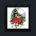 Vintage julklapp minnesask<br><div class="desc">Giftbox med en liten flicka vintage bild i en röd klänning,  dans runt Julgran. Perfekt till julklapp ge.</div>