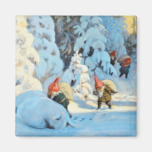 Vintage julklappar föder Presenter Magnet (Framsidan)