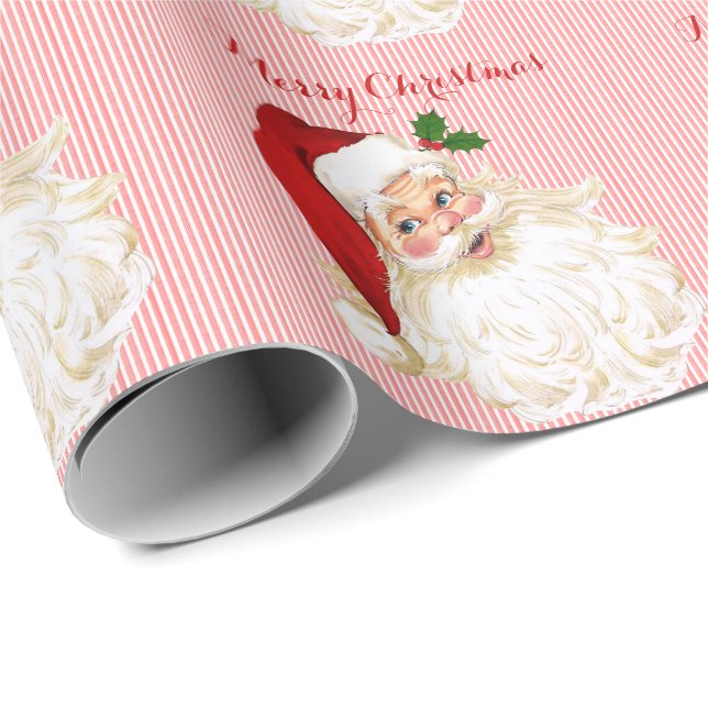Vintage julklappspapper med röd-vit Santa Claus Presentpapper (Rullad Hörn)
