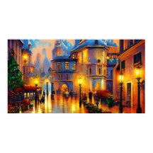 Vintage julkonst gammal färgrik affisch