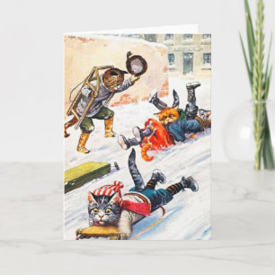 Vintage-julkort, Cats Sleigh Ride Helgkort