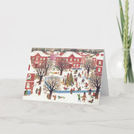 Vintage-julkort | Cute Snowy Village Helgkort