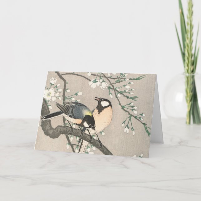 Vintage-julkort | Fåglar på gren Helgkort (Framsida)